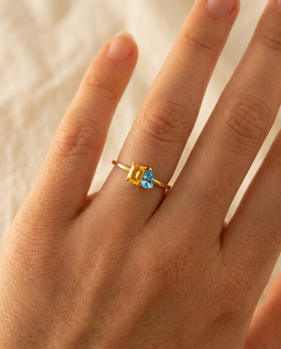 Toi et Moi Gold Ring with Two Birthstones