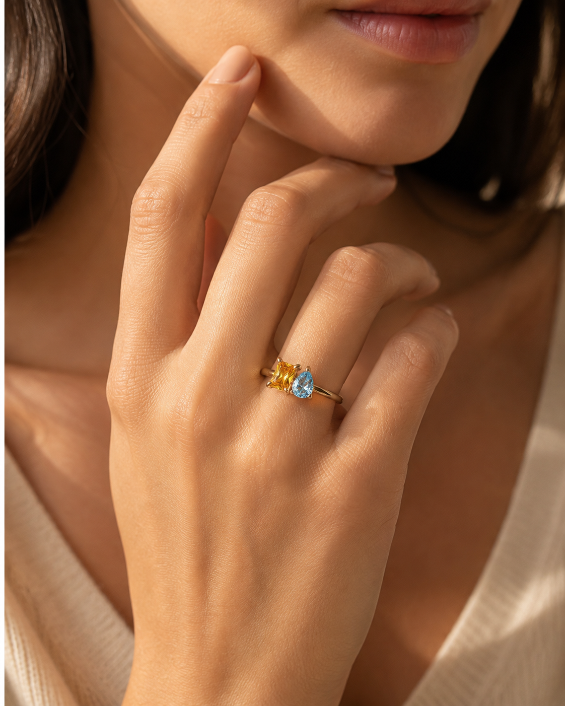 Toi et Moi Gold Ring with Two Birthstones