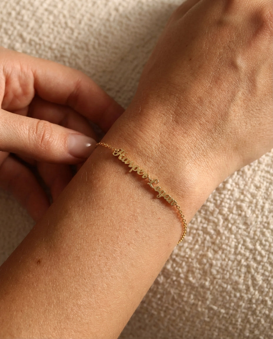 Two Name Bracelet - Personalized Double Name Jewelry - Custom Gift for Her