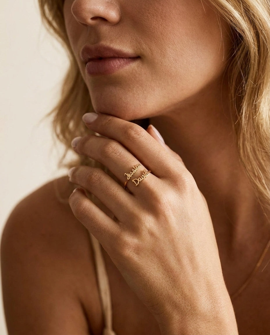 Personalized Double Name Ring - Custom Gold Couple's Gift