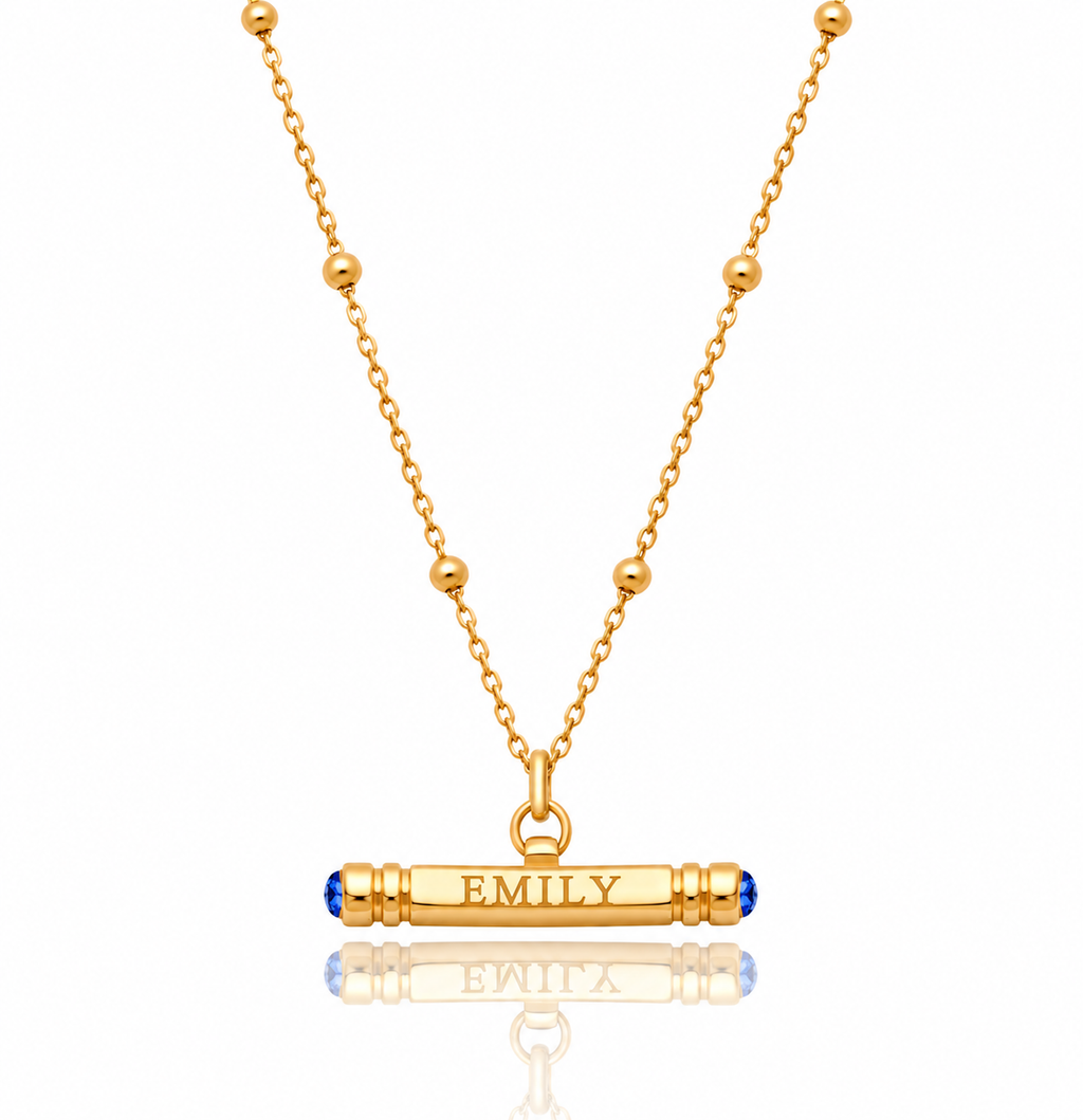 Personalized Gold Bar Necklace with Birthstone - Custom Name Jewelry