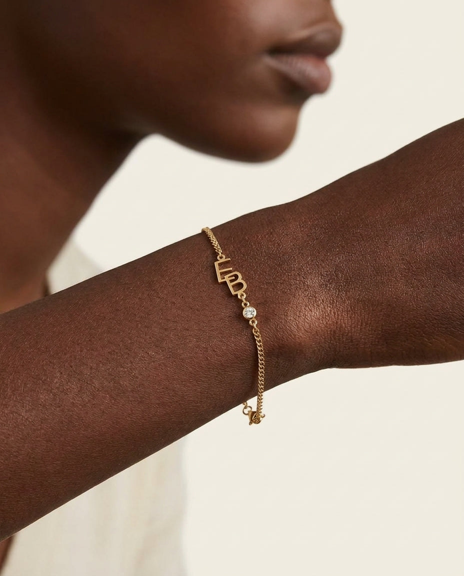 Personalized Gold Initial Bracelet with Diamond Accent