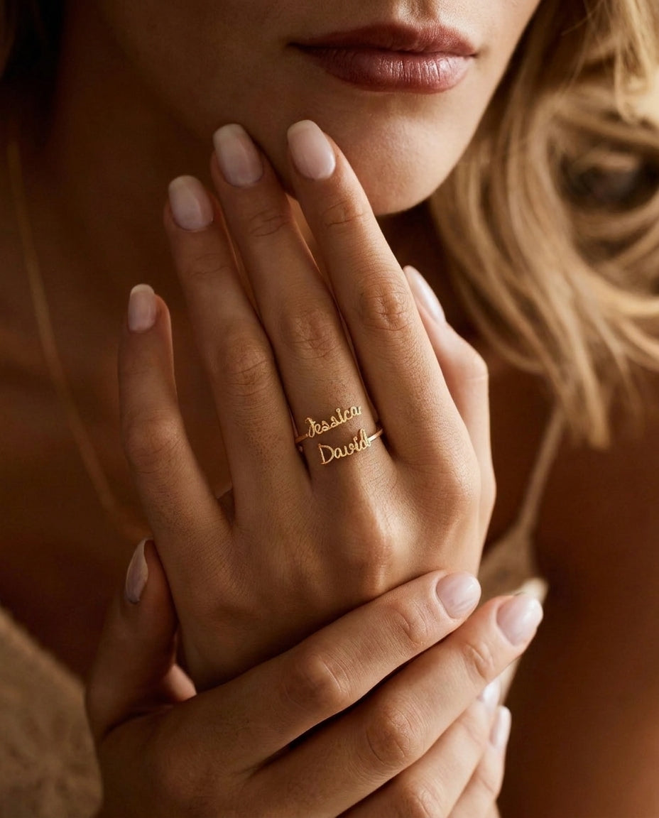 Personalized Double Name Ring - Custom Gold Couple's Gift