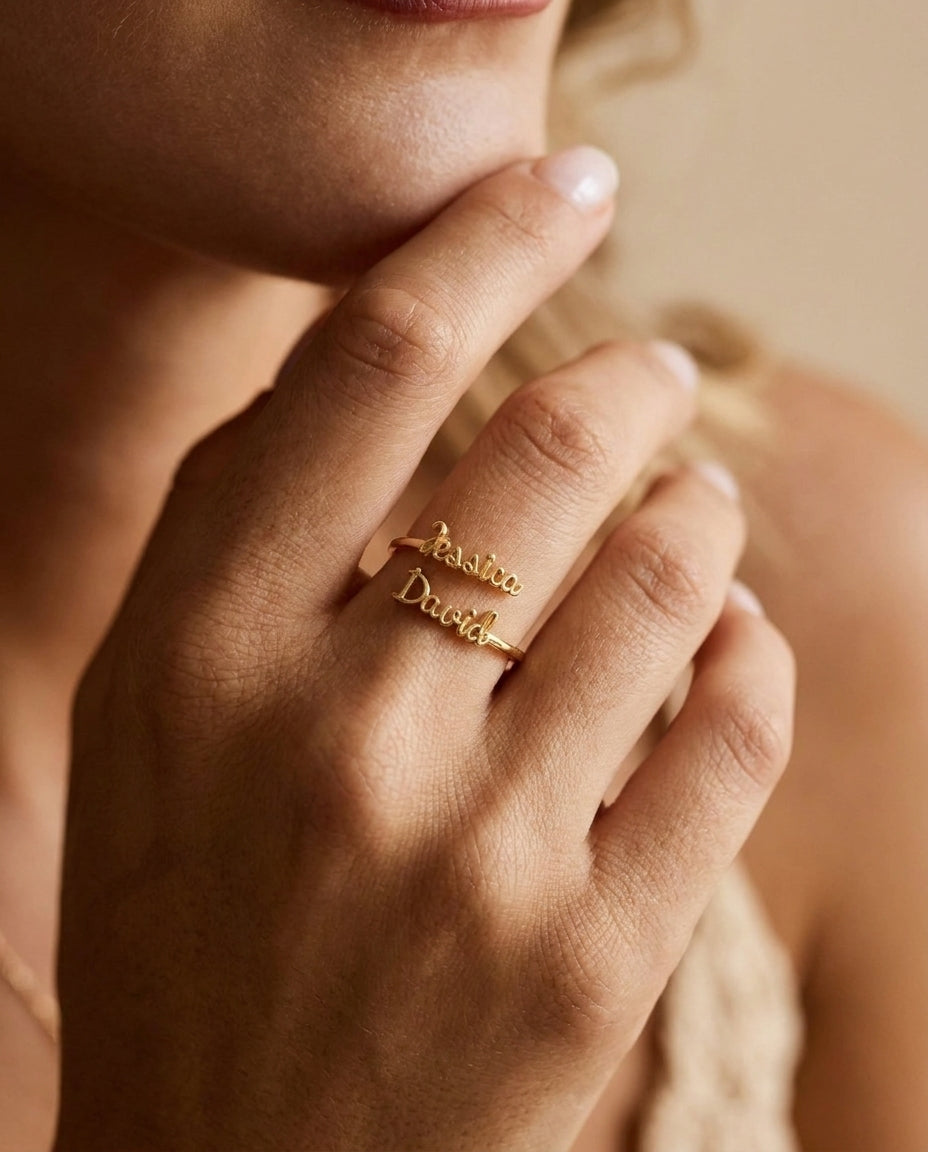 Personalized Double Name Ring - Custom Gold Couple's Gift