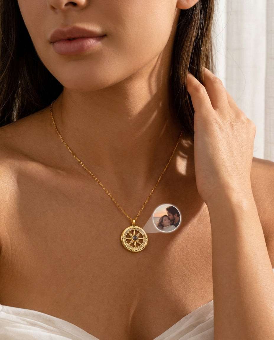 Gold Compass Locket Necklace - Sentimental Travel Gift