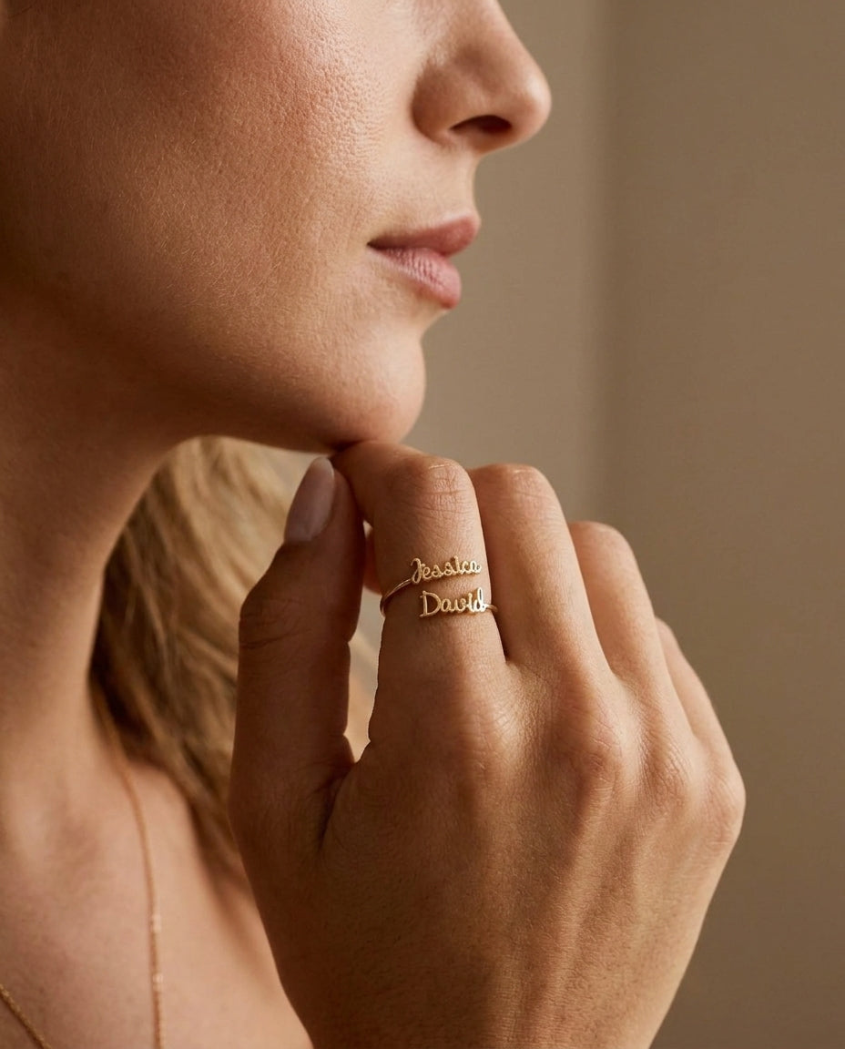 Personalized Double Name Ring - Custom Gold Couple's Gift