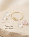 Personalized Gold Initial Heart Ring | Dainty Chain Ring