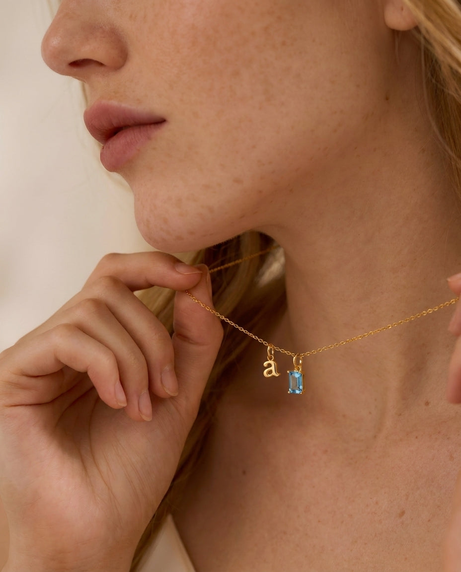 Personalized Gold Initial & Gemstone Charm Necklace