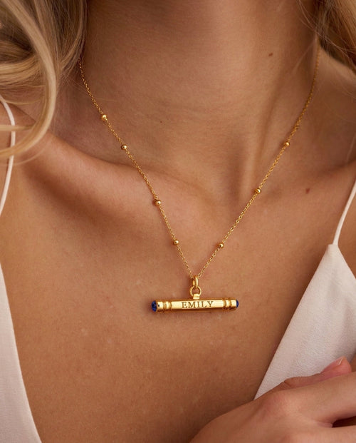 Personalized Gold Bar Necklace with Birthstone - Custom Name Jewelry