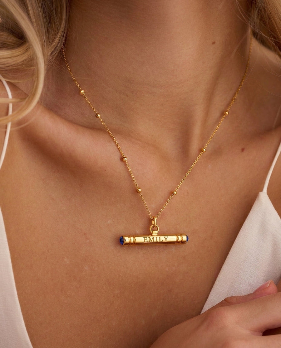 Personalized Gold Bar Necklace with Birthstone - Custom Name Jewelry