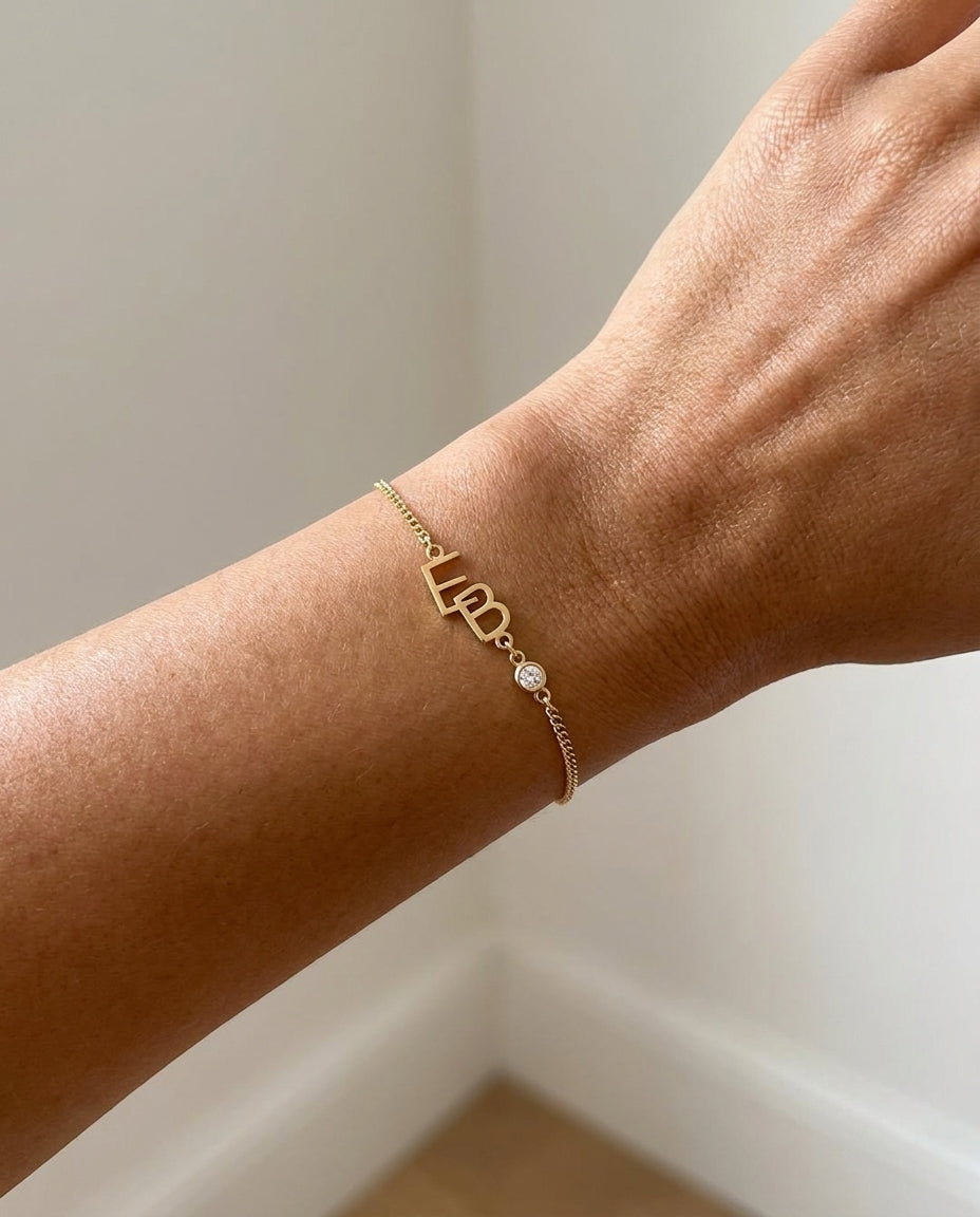 Personalized Gold Initial Bracelet with Diamond Accent