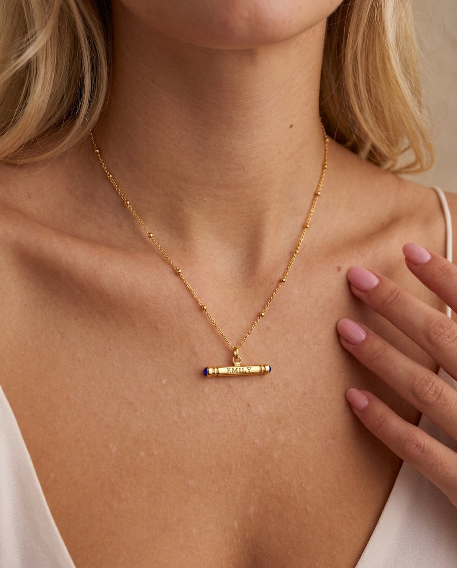 Personalized Gold Bar Necklace with Birthstone - Custom Name Jewelry