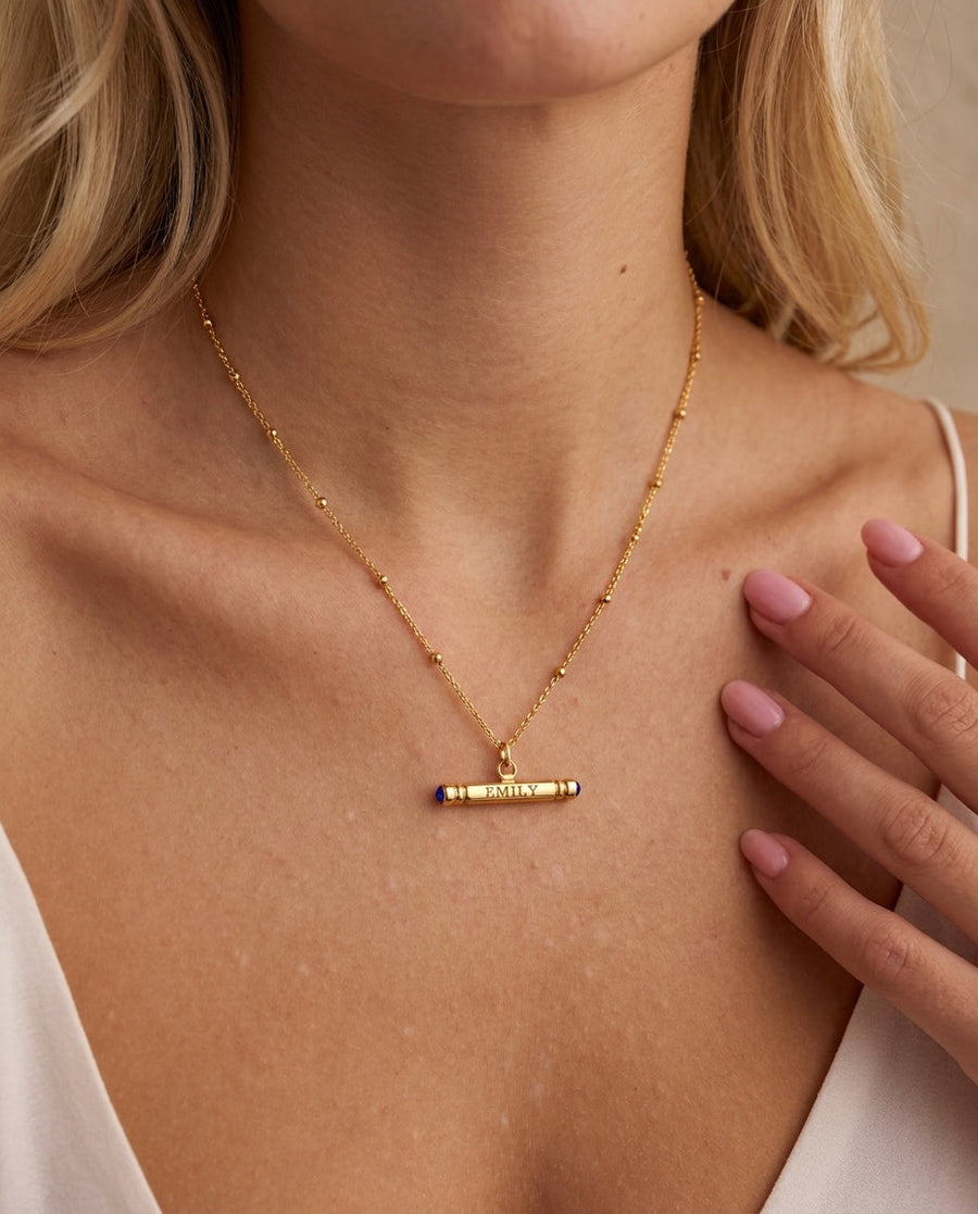 Personalized Gold Bar Necklace with Birthstone - Custom Name Jewelry