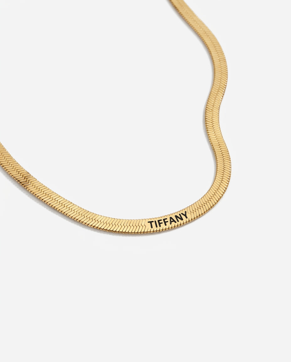 Personalized Engraved Gold Herringbone Name Necklace