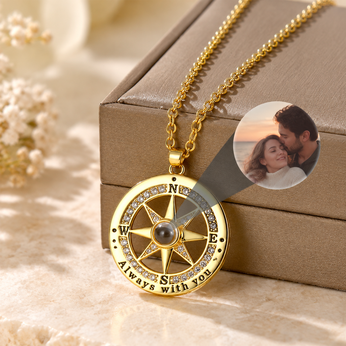 Gold Compass Locket Necklace - Sentimental Travel Gift