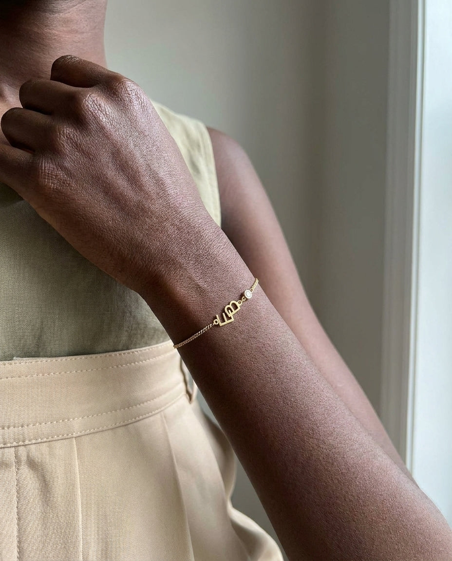 Personalized Gold Initial Bracelet with Diamond Accent