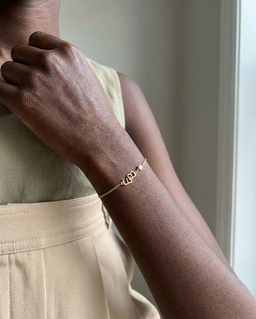 Personalized Gold Initial Bracelet with Diamond Accent