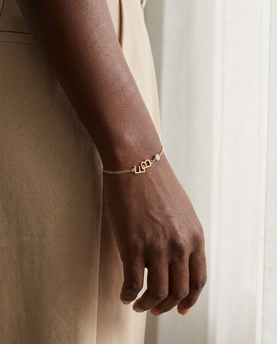 Personalized Gold Initial Bracelet with Diamond Accent