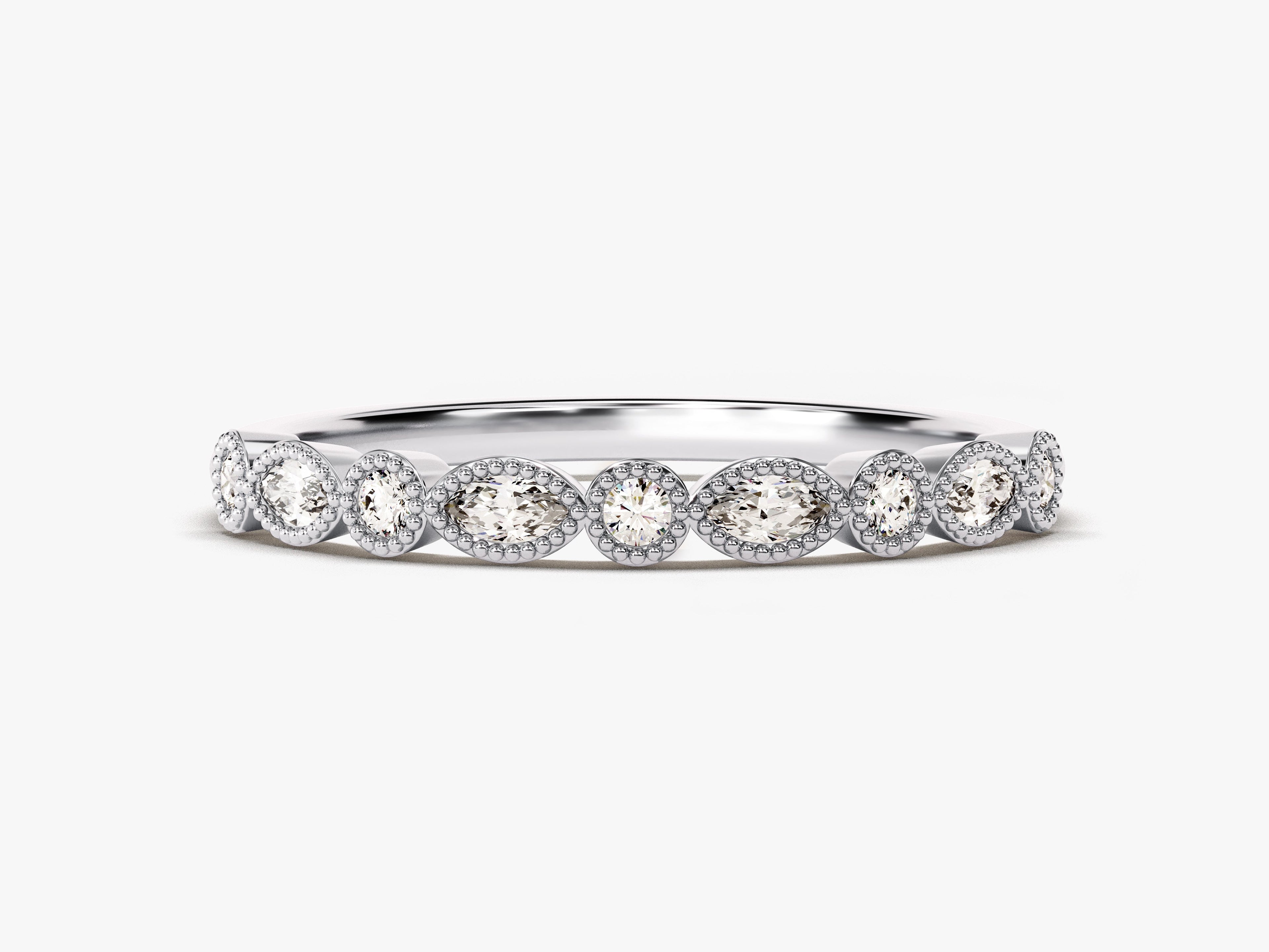Marquise Cut Milgrain Wedding Band