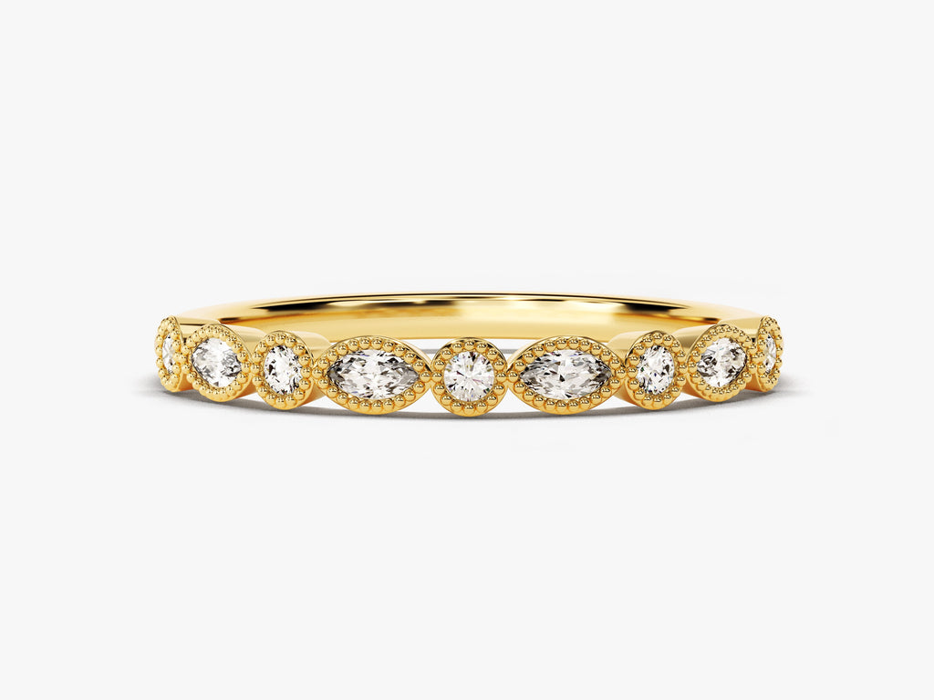 Marquise Cut Milgrain Wedding Band